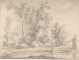 Landscape, Anonymous, Dutch, 18th century Dutch, Black chalk; framing lines in pen and black ink