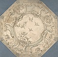 Octagonal Ceiling Design with Putti and Birds, Anonymous, Dutch, 18th century  Dutch, Pen and brown ink, brush and blue wash. Framing line in pen and brown ink.