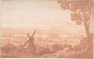An Extensive Panoramic Landscape with a Windmill, Jan Baptist Weenix Dutch, Red chalk, pen and brown ink; framing lines