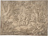 The Judgment of Paris, Abraham Bloemaert (Netherlandish, Gorinchem 1566–1651 Utrecht), Pen and brown ink, brush and brown wash; framing lines in pen and brown ink
