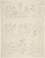 Three Friezes of Chinese Figures, Isaac Robert Cruikshank  British, Graphite