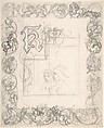 Border design with knights, ladies and dragons (recto); Sketches for border elements (verso), Richard Doyle  British, Recto: graphite, pen and black ink, touches of brush and yellow-green wash<br/>Verso: graphite