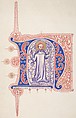 Illuminated Initial "N", Freeman Gage Delamotte  British, Watercolor, pen and red ink over graphite with touches of gold and gouache (bodycolor)