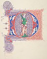 Illuminated Initial "D", Freeman Gage Delamotte  British, Watercolor, pen and purple and red ink over graphite with touches of gold and gouache (bodycolor)