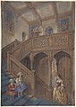 Design for a Jacobean-style Staircase (recto); Architectural Element Design (verso), Matthew Digby Wyatt  British, Watercolor, pen and brown ink, graphite, touches of gouache (bodycolor)
