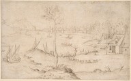 Landscape with a Walled City and a Large Body of Water, Matthijs Cock Netherlandish, Pen and brown ink