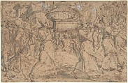 The Fall of Jericho, Gerard van Groeningen  Netherlandish, Black chalk, pen and brown ink, green-brown wash, heightened with white