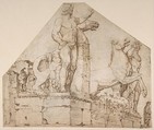 The Dioscuri on Monte Cavallo; verso: Study of a Spiral Staircase, Maarten van Heemskerck (Netherlandish, Heemskerck 1498–1574 Haarlem), Pen and brown ink