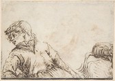 Study of a Youth with his Head Turned to the Left and Leaning on his Right Elbow, Jacques de Gheyn II Netherlandish, Pen and brown ink