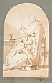 The Holy Family in an Interior, E. La Touche (early 19th century), Pen and brown ink and wash on wove paper