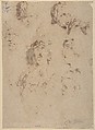 Study of Eleven Heads, Jacques de Gheyn II (Netherlandish, Antwerp 1565–1629 The Hague), Pen and three shades of brown ink with black chalk on laid paper; framing lines in brown ink and graphite
