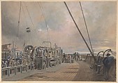 Deck of Great Eastern, Aft: the Paying-out Machinery, Robert Charles Dudley British, Watercolor over graphite with touches of gouache (bodycolor)