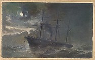 The Albany Buoying a Bight of the Cable of 1865 on the Night of August 26th, 1866, Robert Charles Dudley British, Watercolor with touches of gouache (bodycolor)