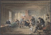 Telegraph House, Trinity Bay, Newfoundland: Interior View of the Mess Room, 1858, Robert Charles Dudley British, Watercolor over graphite with touches of gouache (bodycolor)