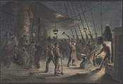 The Forge on Deck, Night of August 9th: Preparing the Iron Plating for Capstan, Robert Charles Dudley  British, Watercolor over graphite with touches of gouache (bodycolor)