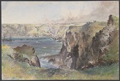 Foilhummerum Bay, Valentia, from Cromwell Fort: The Caroline Laying the Earthwire on July 21st, 1865, Robert Charles Dudley British, Watercolor over graphite with touches of gouache (bodycolor)