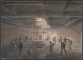 Interior of One of the Tanks on Board the Great Eastern: The Cable Passing Out, Robert Charles Dudley British, Watercolor over graphite with touches of gouache (bodycolor)