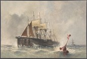 Launching the Buoy from the Bow of the Great Eastern on August 8th, 1865, Robert Charles Dudley British, Watercolor over graphite with touches of gouache (bodycolor)