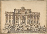 The Trevi Fountain, Rome, Adami Italian, Pen and brown and gray ink, brush with brown and gray wash