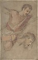 Studies for a Scourging Soldier and the Head of Christ, Jacopo Bassano (Jacopo da Ponte) (Italian, Bassano del Grappa ca. 1510–1592 Bassano del Grappa), Pastel with red chalk on laid light brown paper (formerly blue)