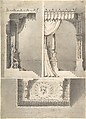 Design for a Papal Throne with Elevations and Sketch of Baldacchino Interior, Antonio Basoli  Italian, Pen and brown ink, brush and gray wash, over black chalk