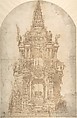 Design for the Catafalque of a Prince, Pier Francesco Battistelli Italian, Pen and brown ink, brush and brown wash, over black chalk incised by the engraver