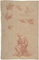Figural Studies, Marco Benefial (Italian, Rome 1684–1764 Rome), Red chalk, brush and red wash. highlighted with white, on light brown paper