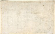 Lagoon Capriccio (recto); Architectural Scene (verso), Canaletto (Giovanni Antonio Canal) (Italian, Venice 1697–1768 Venice), Pen and brown ink, brush and gray wash, over traces of lead or graphite (recto). Squared in lead or graphite. Faint traces of a constructed outline drawing of an architectural scene, in lead or graphite; faint traces of a constructed outline drawing of buildings along a Venetian canal in lead or graphite (verso)