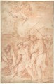 Saint Sebastian Clubbed to Death, Andrea Camassei Italian, Red chalk, over some faint traces of black chalk