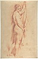 Standing Nude Female Figure (recto); Studies of a Kneeling Nude Female Figure and of a Man's Head (verso), Carlo Cignani (Italian, Bologna 1628–1719 Forlì), Red chalk on beige paper (recto and verso)