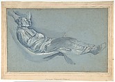 Study for a Male Figure Lowered into a Grave (recto); Kneeling Female Figure in Profile to Left (verso), Cigoli (Ludovico Cardi) (Italian, Castello di Cigoli 1559–1613 Rome), Point of brush and blue wash, heightened with white, over black chalk, on blue paper