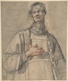 Figure of a Cleric in Half-Length, Jacopo Confortini  Italian, Red and black chalk, on gray-beige paper