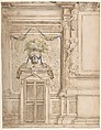 Left Half of a Wall Decoration for a Chapel, Francesco Ferrari Italian, Pen, brown ink and wash with touches of blue and green wash, over black chalk