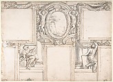 Design Wall Elevation with Stucco and Painted Decorations, Luigi Garzi Italian, Pen and brown ink, brush and gray wash