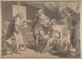 Alexander the Great Offering His Concubine Campaspe to the Painter Apelles, Gaetano Gandolfi  Italian, Black chalk (stumped), highlighted with white, on brownish paper