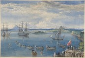 The Cable Fleet Leaving Ireland, July 1858, Robert Charles Dudley  British, Watercolor over graphite with touches of gouache (bodycolor)
