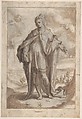 The Prophet Daniel in a Landscape, Hendrick Goltzius  Netherlandish, Pen and brown ink, brush and brown wash, heightened with white over black chalk; incised. There is a doodle in pen and brown ink