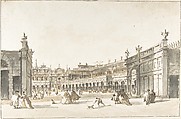 Piazza San Marco Decorated for the Festa della Sensa, Giacomo Guardi (?) Italian, Pen and brown ink, brush with gray and brown wash, over black chalk. Framing lines in pen and brown ink