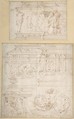 Sketches for the Design of a Casket (recto); Battle of the Centaurs and Lapiths(?) (verso), attributed to Girolamo da Carpi (Girolamo Sellari) (Italian, Ferrara 1501–1556 Ferrara), Pen and brown ink