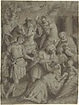 The Adoration of the Magi, Bernardino Lanino  Italian, Pen and brown ink, brush and brown wash, highlighted with white gouache, over black chalk, on blue paper