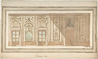 Design for Decoration of a Drawing Room, Giovanni Battista Maderna  Italian, Pen and brown ink, brush and brown and colored wash