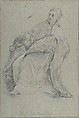 Study for a Seated Prelate (Saint Gregory the Great), Carlo Maratti (Italian, Camerano 1625–1713 Rome), Black chalk, highlighted with white chalk, on blue-gray paper