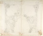 Design for One Half of a Ceiling with Medaillons with Figure Sketches Inside (recto); Design for an Interior Wall Elevation (verso), Workshop of Leonardo Marini (Italian, Piedmontese documented ca. 1730–after 1797), Black chalk or graphite with ruled and compass construction