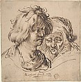 Young Man and Old Woman, Jacob Matham  Netherlandish, Pen and brown ink; framing lines in pen and brown ink