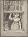 A Woman Standing at an Open Sash Window, a Small Boy Beside Her, Anthonie Andriessen Dutch, Brush and gray ink; framing line in pen and black ink