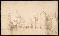Walls, Towers, and Gates of Amsterdam, Jacob Savery I (Netherlandish, ca. 1565–1603), Pen and brown ink