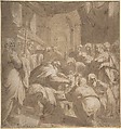 Circumcision in the Temple, Hans Speckaert Netherlandish, Pen and brown ink, brush and brown wash, over traces of black chalk, heightened with white