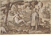 Allegory of America, Jan van der Straet, called Stradanus (Netherlandish, Bruges 1523–1605 Florence), Pen and brown ink, brown wash, heightened with white, over black chalk. Incised