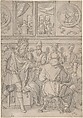 Scene from the parable of the marriage feast (Matthew 22:11-14; The king denouncing the man who was not wearing a wedding robe), Anonymous, Netherlandish, 16th century  Netherlandish, Pen and brush and gray ink, gray wash