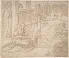 St. Nicholas and the Three Daughters of the Poor Gentleman, Jan Swart van Groningen  Netherlandish, Pen and brown ink, washed